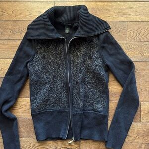 Black Gold embroidered zip-up sweater White House Black Market XS